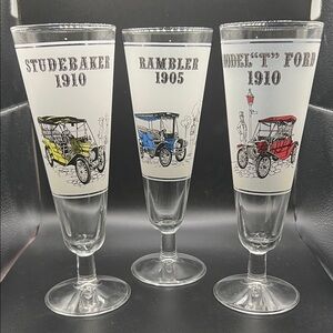 Libbey Vintage Car Design Drinkware Set of 3 Pilsner Glasses